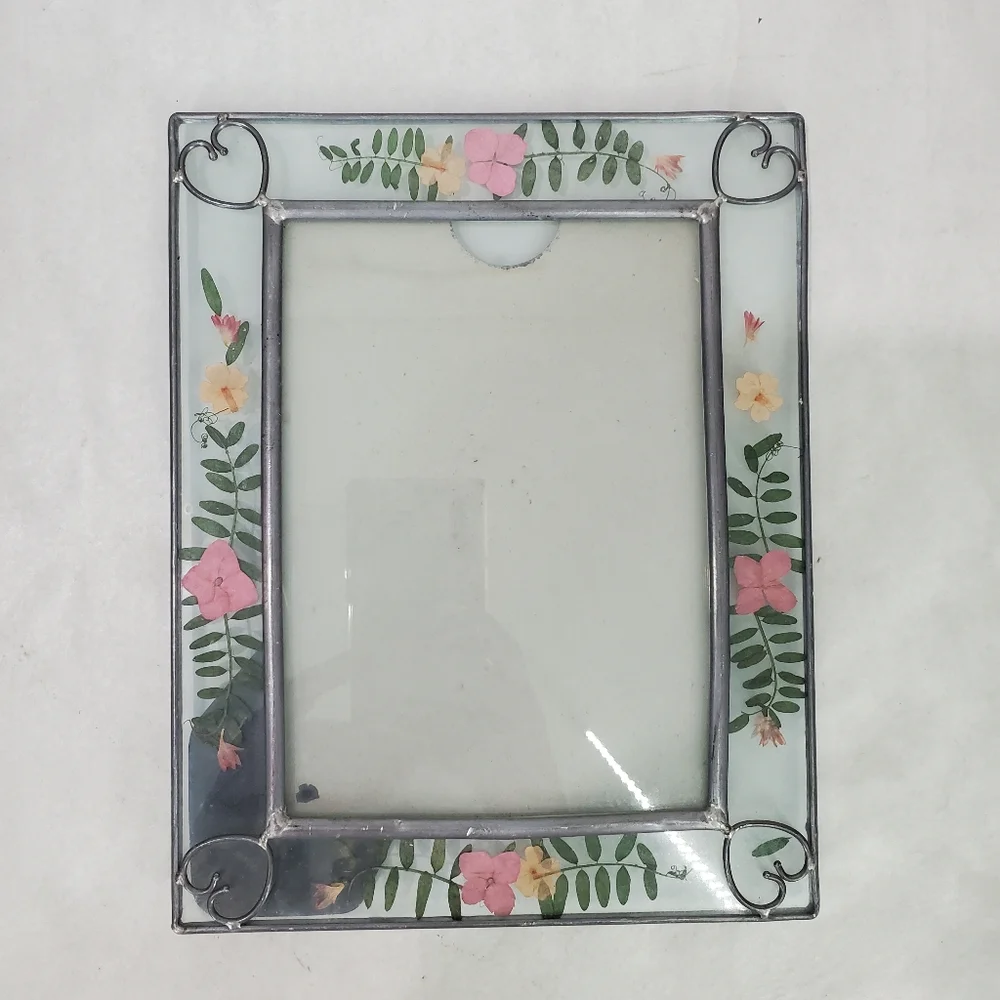 Vintage Dried Pressed Flower In Glass Photo Picture Frame Cottagecore Hearts 5x7